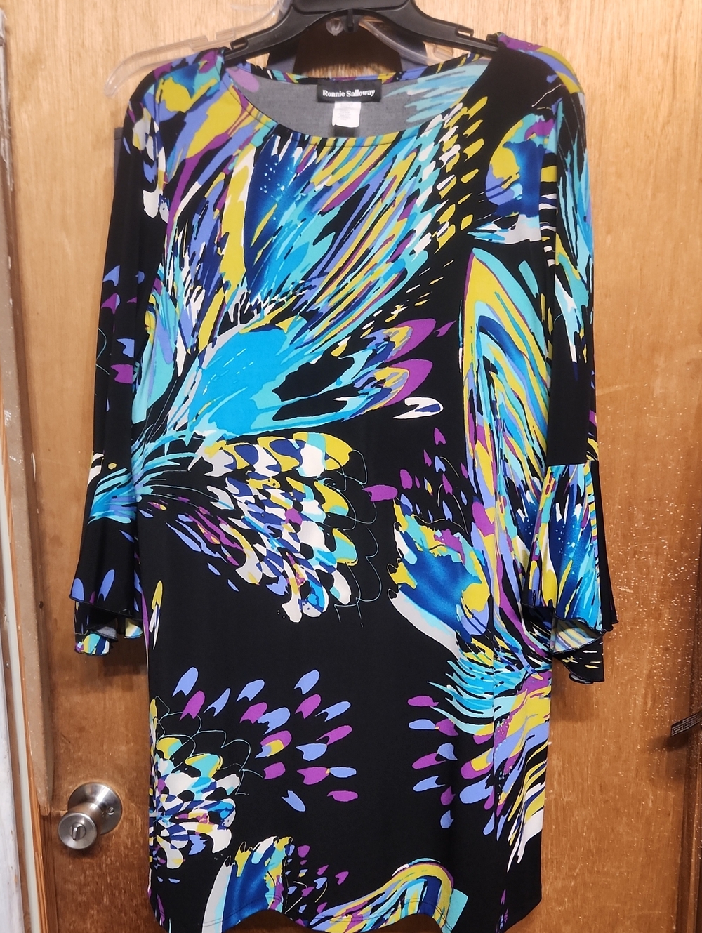 Ronnie Salloway Black Abstract Floral Long-Sleeve Dress